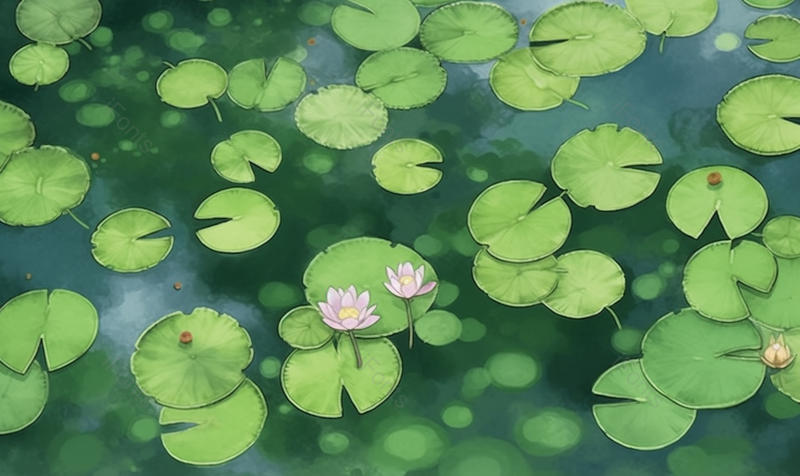 夏天唯美水面上的睡莲荷花池插画背景,插画/手绘图,插画/手绘图库,插画/手绘图下载,插画/手绘